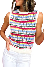 Load image into Gallery viewer, White Colorful Stripe Scalloped Trim Sweater
