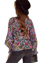 Load image into Gallery viewer, Multicolor Floral Print Ruffled Long Sleeve V-Neck Blouse