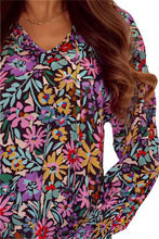 Load image into Gallery viewer, Multicolor Floral Print Ruffled Long Sleeve V-Neck Blouse