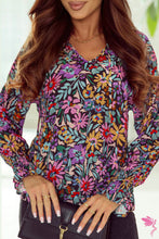 Load image into Gallery viewer, Multicolor Floral Print Ruffled Long Sleeve V-Neck Blouse