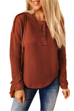 Load image into Gallery viewer, Rust Exposed Seam Drop Shoulder Henley Top