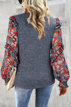 Load image into Gallery viewer, Ruffle Tiered Floral Sleeve Crew Neck Top
