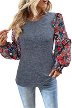 Load image into Gallery viewer, Ruffle Tiered Floral Sleeve Crew Neck Top