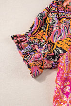 Load image into Gallery viewer, Multicolour Boho Floral Patchwork Buttoned Short Sleeve Blouse