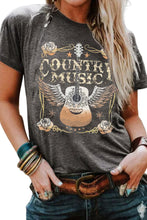 Load image into Gallery viewer, Gray COUNTRY MUSIC Guitar Graphic Print Crew Neck T Shirt