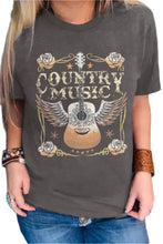 Load image into Gallery viewer, Gray COUNTRY MUSIC Guitar Graphic Print Crew Neck T Shirt