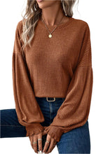 Load image into Gallery viewer, Chestnut Ribbed Knit Drop Shoulder Ruffled Sleeve