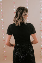 Load image into Gallery viewer, Black HOWDY Rhinestone Slim Fit Crew Neck T Shirt