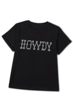 Load image into Gallery viewer, Black HOWDY Rhinestone Slim Fit Crew Neck T Shirt