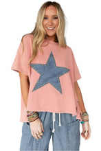 Load image into Gallery viewer, Pink Mineral Wash Studded Star Patch Graphic High Low Tee