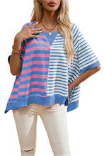 Load image into Gallery viewer, Blue Stripe Contrast Patchwork Oversized Top
