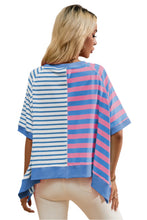 Load image into Gallery viewer, Blue Stripe Contrast Patchwork Oversized Top