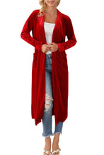 Load image into Gallery viewer, Red Velvet Open Front Pocketed Long Cardigan