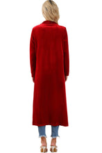 Load image into Gallery viewer, Red Velvet Open Front Pocketed Long Cardigan