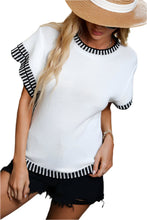 Load image into Gallery viewer, White Contrast Trim Round Neck Batwing Sleeve Knitted Top