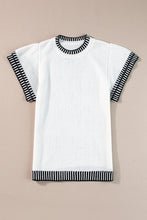 Load image into Gallery viewer, White Contrast Trim Round Neck Batwing Sleeve Knitted Top
