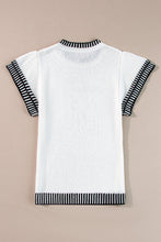 Load image into Gallery viewer, White Contrast Trim Round Neck Batwing Sleeve Knitted Top