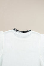Load image into Gallery viewer, White Contrast Trim Round Neck Batwing Sleeve Knitted Top