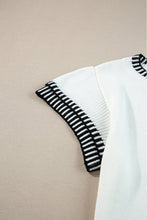 Load image into Gallery viewer, White Contrast Trim Round Neck Batwing Sleeve Knitted Top