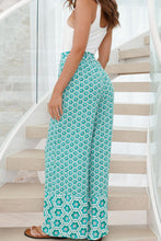 Load image into Gallery viewer, Sea Green Boho Geometric Print Drawstring High Waist Flared