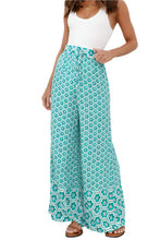 Load image into Gallery viewer, Sea Green Boho Geometric Print Drawstring High Waist Flared