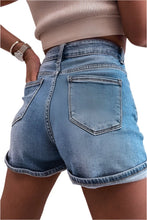 Load image into Gallery viewer, Blue Rhinestone Embellished Denim Shorts