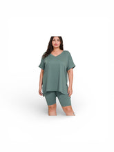 Load image into Gallery viewer, Ash Jade Brushed dty microfiber v-neck top & biker shorts