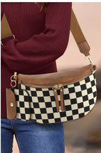 Load image into Gallery viewer, Brown PU Leather Checkered Knit Patchwork Wallet Attached Shoulder Bag