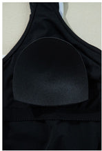 Load image into Gallery viewer, Black Color Contrast Ruffled Wrap V Neck Swimsuit