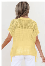 Load image into Gallery viewer, Yellow Cream Hollow-out Crochet Side Tied Short Sleeve Sweater