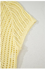 Load image into Gallery viewer, Yellow Cream Hollow-out Crochet Side Tied Short Sleeve Sweater