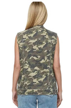 Load image into Gallery viewer, Green Camo Cargo Denim Vest
