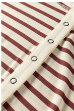 Load image into Gallery viewer, Burgundy Stripe Half Buttons Round Neck T Shirt