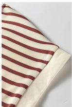 Load image into Gallery viewer, Burgundy Stripe Half Buttons Round Neck T Shirt