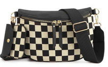 Load image into Gallery viewer, Black PU Leather Checkered Knit Patchwork Wallet Attached Shoulder Bag