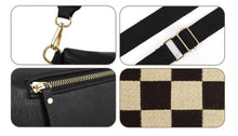 Load image into Gallery viewer, Black PU Leather Checkered Knit Patchwork Wallet Attached Shoulder Bag