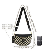 Load image into Gallery viewer, Black PU Leather Checkered Knit Patchwork Wallet Attached Shoulder Bag