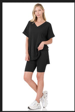 Load image into Gallery viewer, Brushed dty microfiber v-neck top & biker shorts set