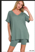 Load image into Gallery viewer, Ash Jade Brushed dty microfiber v-neck top & biker shorts