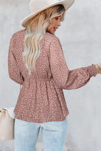 Load image into Gallery viewer, Pink Boho Floral Print Front Tie Ruffled Long Sleeve Blouse
