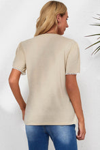 Load image into Gallery viewer, Beige Lace Trim Pleated Short Sleeve Top
