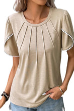Load image into Gallery viewer, Beige Lace Trim Pleated Short Sleeve Top
