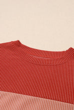 Load image into Gallery viewer, Red Color Block Long Sleeve Ribbed Loose Top
