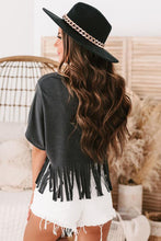 Load image into Gallery viewer, Black Nashville Guitar Print Fringed V Neck Graphic Tee
