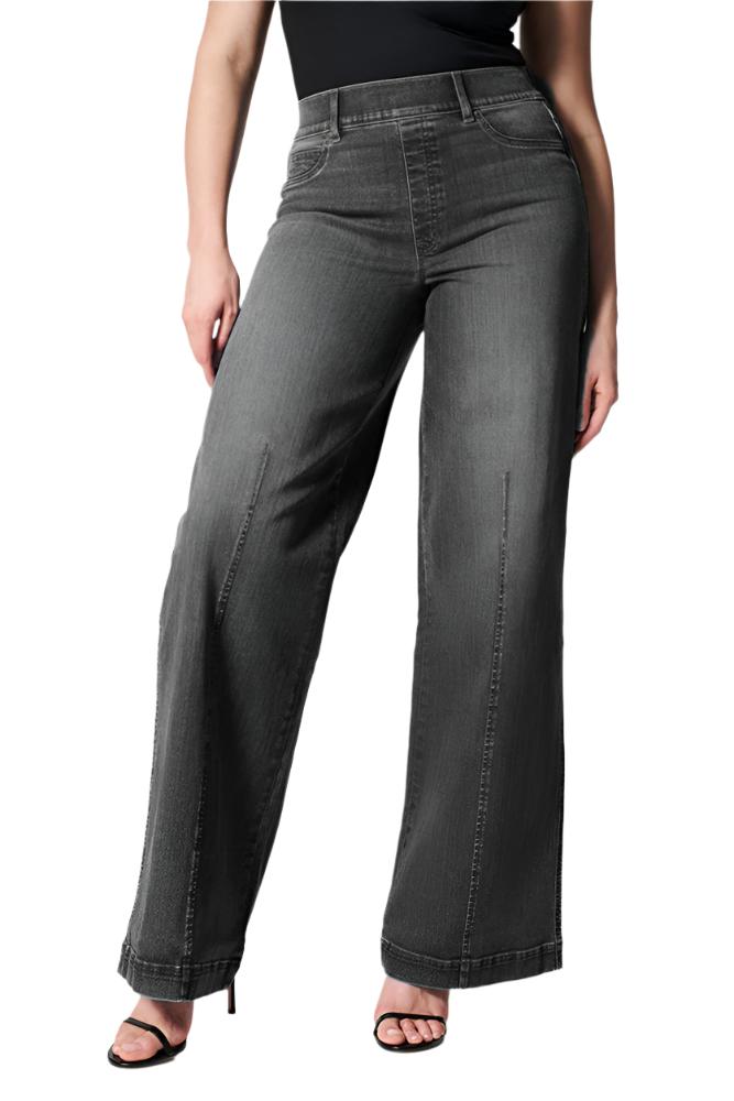 Pull On Black High Waist Wide Leg Denim Jeans