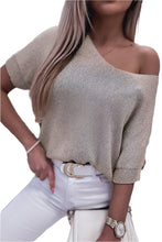 Load image into Gallery viewer, Khaki Short Sleeve Knitted Light Weight Sweater Top
