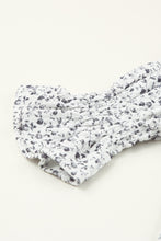 Load image into Gallery viewer, Blue Floral Printed Crinkled Ruffled Bubble Sleeve Blouse
