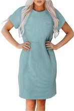 Load image into Gallery viewer, Teal Blue Striped Ribbed Knit  Shift Dress
