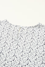 Load image into Gallery viewer, Blue Floral Printed Crinkled Ruffled Bubble Sleeve Blouse
