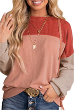 Load image into Gallery viewer, Red Color Block Long Sleeve Ribbed Loose Top
